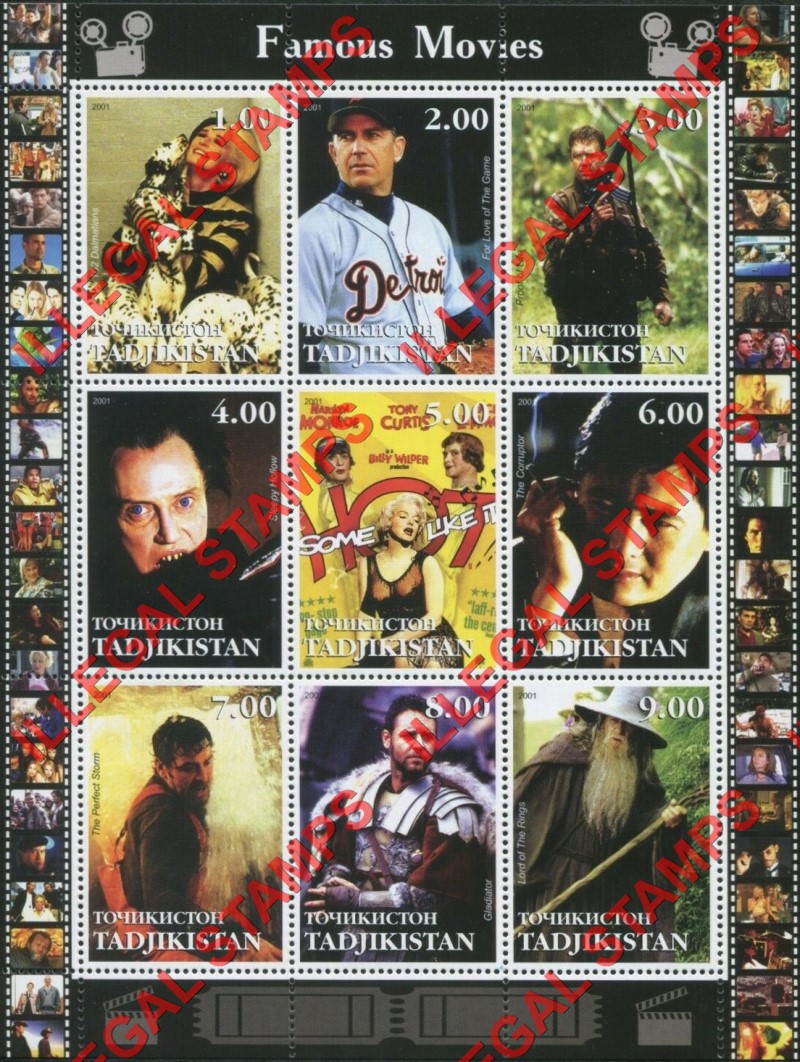 Tajikistan 2001 Famous Movies Illegal Stamp Souvenir Sheets of 9 (Sheet 1) Tajikistan 2001 Famous Movies Illegal Stamp Souvenir Sheets of 9 (Sheet 1)