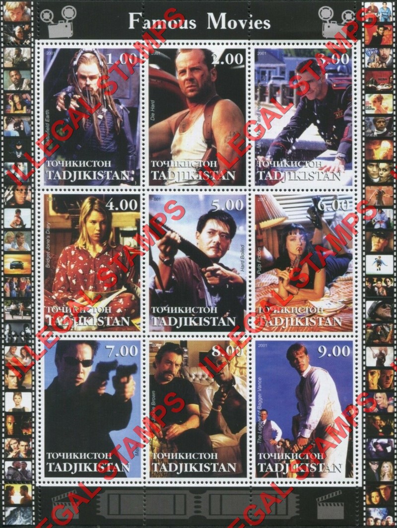 Tajikistan 2001 Famous Movies Illegal Stamp Souvenir Sheets of 9 (Sheet 2) Tajikistan 2001 Famous Movies Illegal Stamp Souvenir Sheets of 9 (Sheet 2)