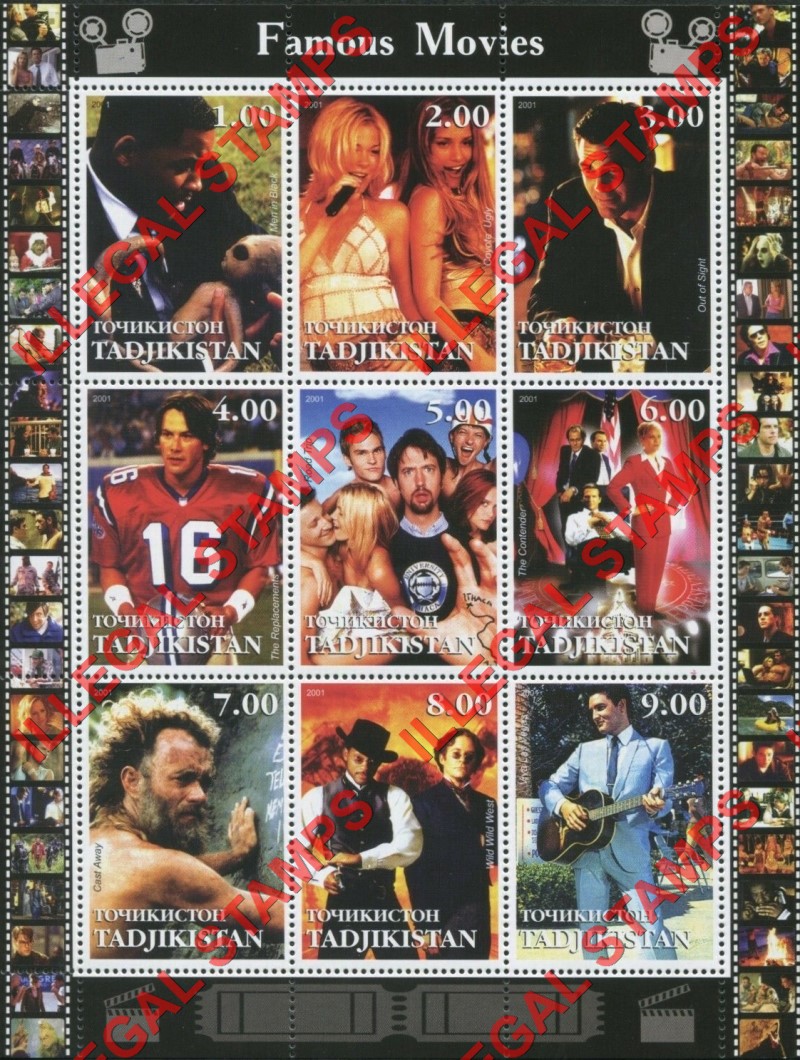 Tajikistan 2001 Famous Movies Illegal Stamp Souvenir Sheets of 9 (Sheet 3) Tajikistan 2001 Famous Movies Illegal Stamp Souvenir Sheets of 9 (Sheet 3)