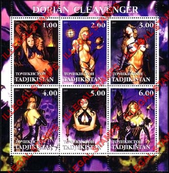 Tajikistan 2001 Fantasy Art by Dorian Cleavenger Illegal Stamp Souvenir Sheet of 9 Tajikistan 2001 Fantasy Art by Dorian Cleavenger Illegal Stamp Souvenir Sheet of 9