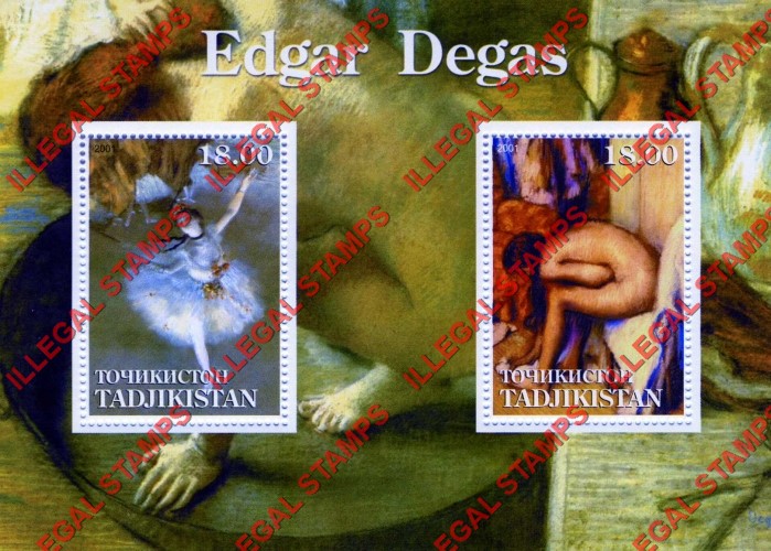 Tajikistan 2001 Paintings by Edgar Degas Illegal Stamp Souvenir Sheet of 2 Tajikistan 2001 Paintings by Edgar Degas Illegal Stamp Souvenir Sheet of 2