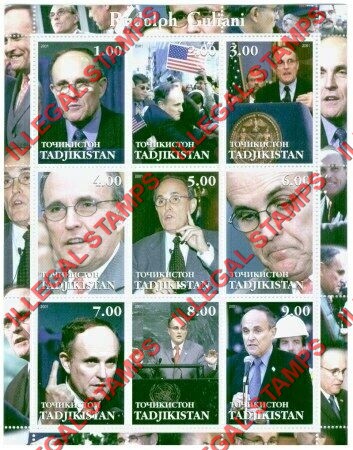 Tajikistan 2001 Rudolph Guliani Illegal Stamp Souvenir Sheet of 9 Tajikistan 2001 Rudolph Guliani Illegal Stamp Souvenir Sheet of 9