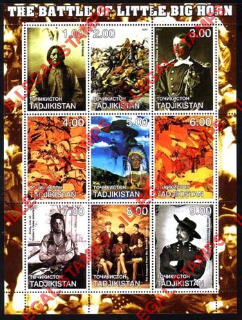 Tajikistan 2001 The Battle of Little Big Horn Illegal Stamp Souvenir Sheet of 9 Tajikistan 2001 The Battle of Little Big Horn Illegal Stamp Souvenir Sheet of 9