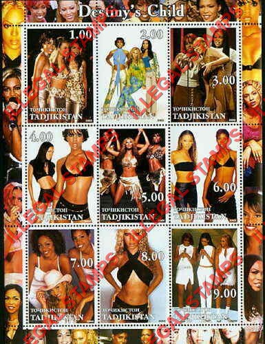 Tajikistan 2002 Destiny's Child Illegal Stamp Souvenir Sheet of 9