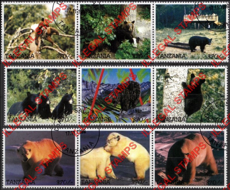 Tanzania 1999 Bears Illegal Stamps Tanzania 1999 Bears Illegal Stamps