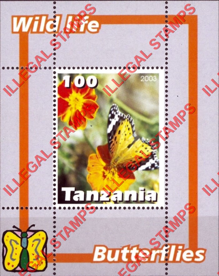 Tanzania 2003 Butterflies Illegal Stamp Souvenir Sheet of 1 Tanzania 2003 Butterflies Illegal Stamp Souvenir Sheet of 1