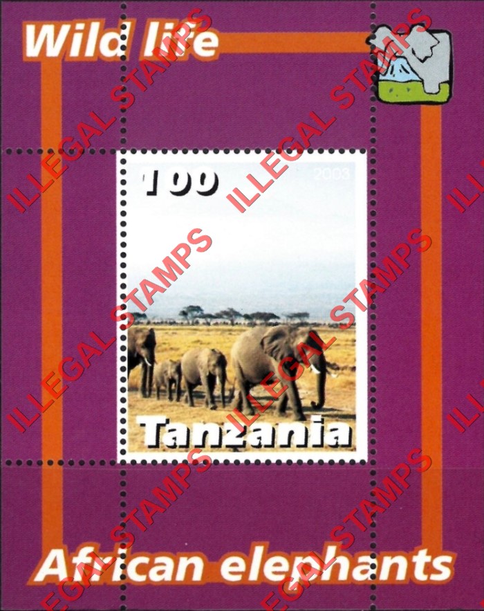 Tanzania 2003 Elephants Illegal Stamp Souvenir Sheet of 1 Tanzania 2003 Elephants Illegal Stamp Souvenir Sheet of 1