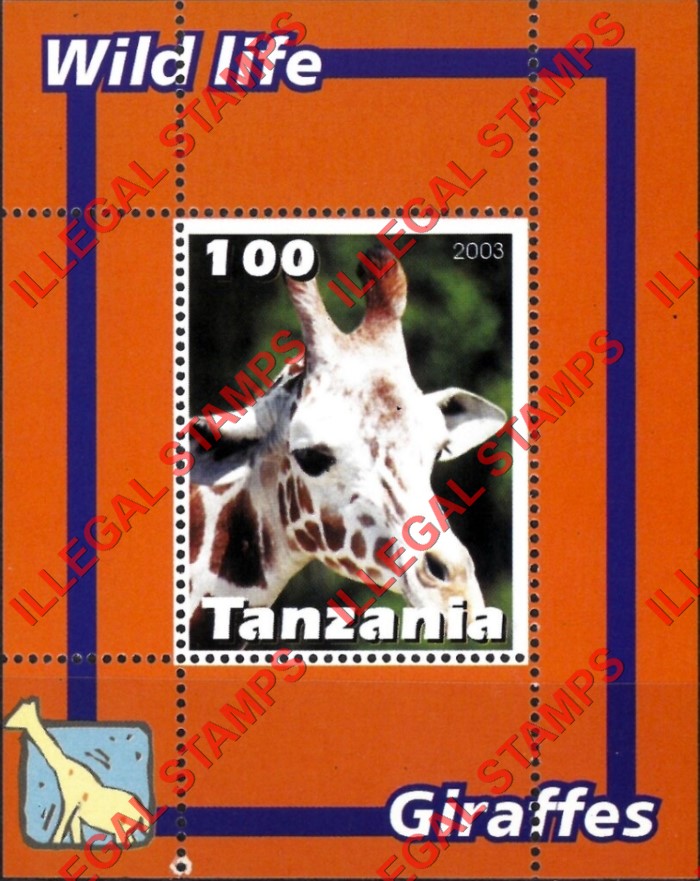 Tanzania 2003 Giraffes Illegal Stamp Souvenir Sheet of 1 Tanzania 2003 Giraffes Illegal Stamp Souvenir Sheet of 1