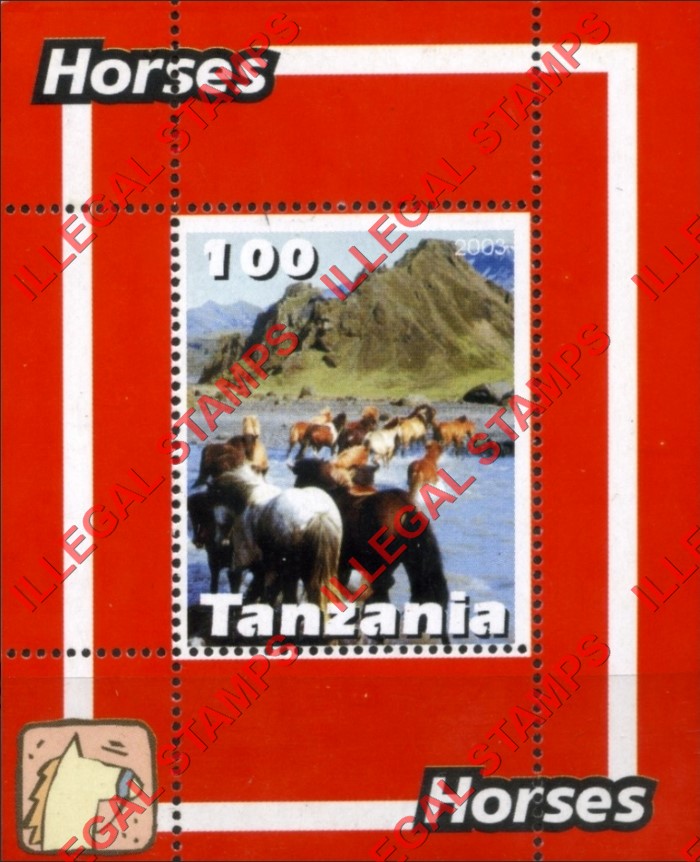 Tanzania 2003 Horses Illegal Stamp Souvenir Sheet of 1 Tanzania 2003 Horses Illegal Stamp Souvenir Sheet of 1