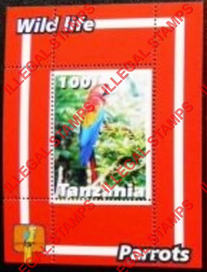 Tanzania 2003 Parrots Illegal Stamp Souvenir Sheet of 1 Tanzania 2003 Parrots Illegal Stamp Souvenir Sheet of 1