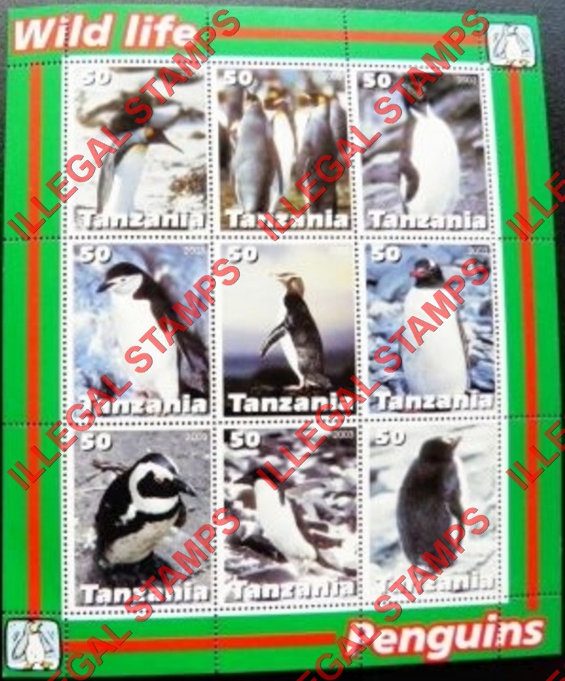 Tanzania 2003 Penguins Illegal Stamp Souvenir Sheet of 9 Tanzania 2003 Penguins Illegal Stamp Souvenir Sheet of 9