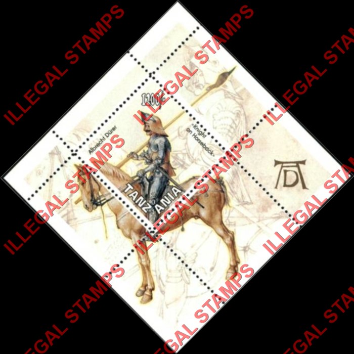 Tanzania 2010 Albrecht Durer Knight on Horseback Illegal Stamp Souvenir Sheet of 1 Tanzania 2010 Albrecht Durer Knight on Horseback Illegal Stamp Souvenir Sheet of 1