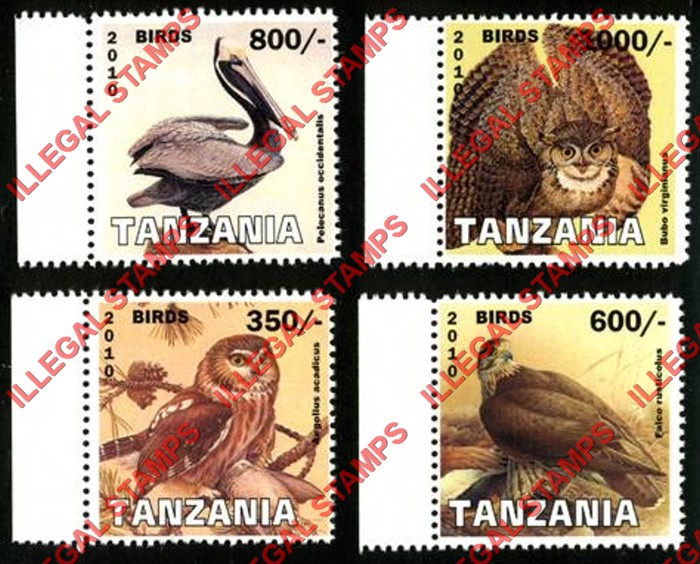 Tanzania 2010 Birds Illegal Stamp Set of 4 Tanzania 2010 Birds Illegal Stamp Set of 4