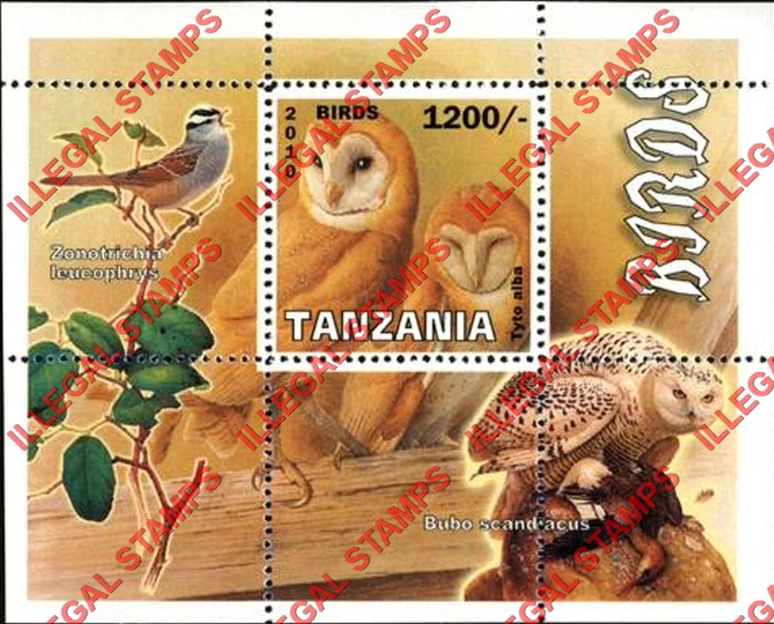 Tanzania 2010 Birds Illegal Stamp Souvenir Sheet of 1 Tanzania 2010 Birds Illegal Stamp Souvenir Sheet of 1