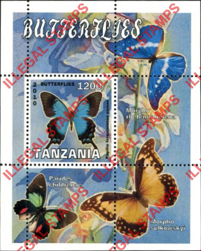 Tanzania 2010 Butterflies Illegal Stamp Souvenir Sheet of 1 Tanzania 2010 Butterflies Illegal Stamp Souvenir Sheet of 1