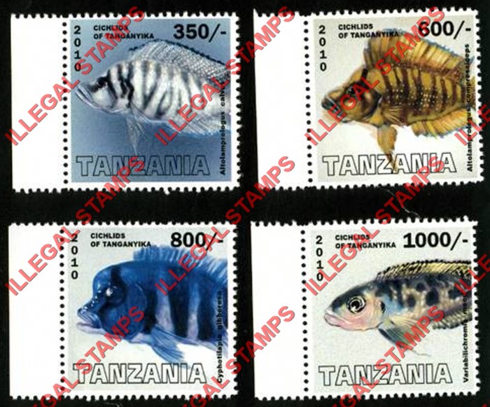 Tanzania 2010 Fish Cichlids Illegal Stamp Set of 4 Tanzania 2010 Fish Cichlids Illegal Stamp Set of 4