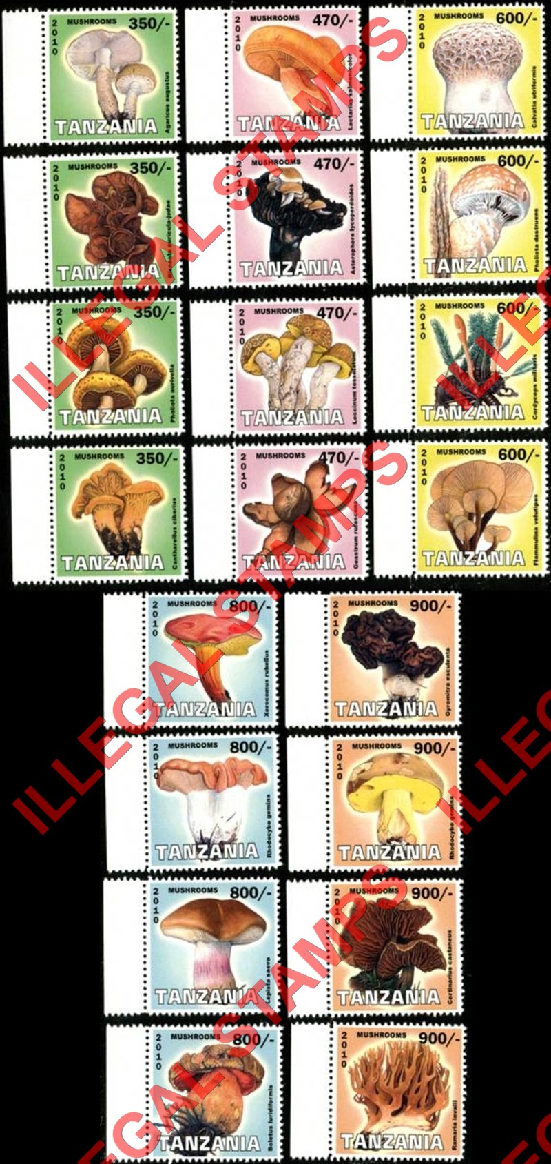 Tanzania 2010 Mushrooms Illegal Stamp Set of 20 Tanzania 2010 Mushrooms Illegal Stamp Set of 20