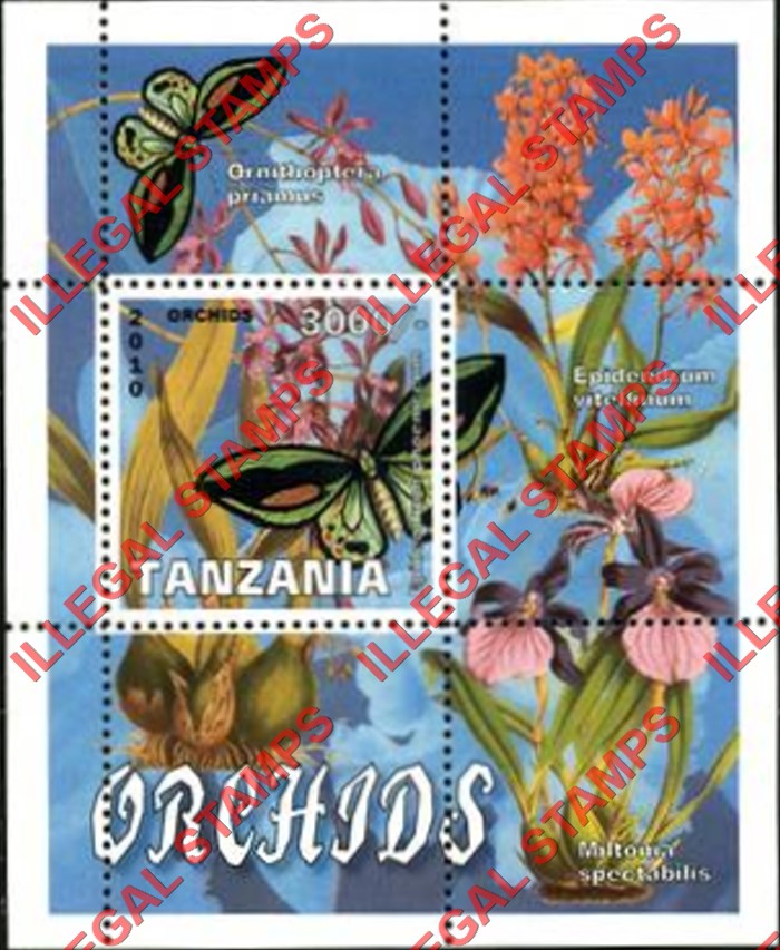 Tanzania 2010 Orchids Illegal Stamp Souvenir Sheet of 1 Tanzania 2010 Orchids Illegal Stamp Souvenir Sheet of 1