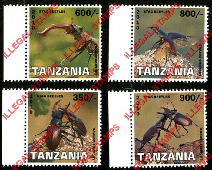 Tanzania 2010 Stag Beetles Illegal Stamp Set of 4 Tanzania 2010 Stag Beetles Illegal Stamp Set of 4