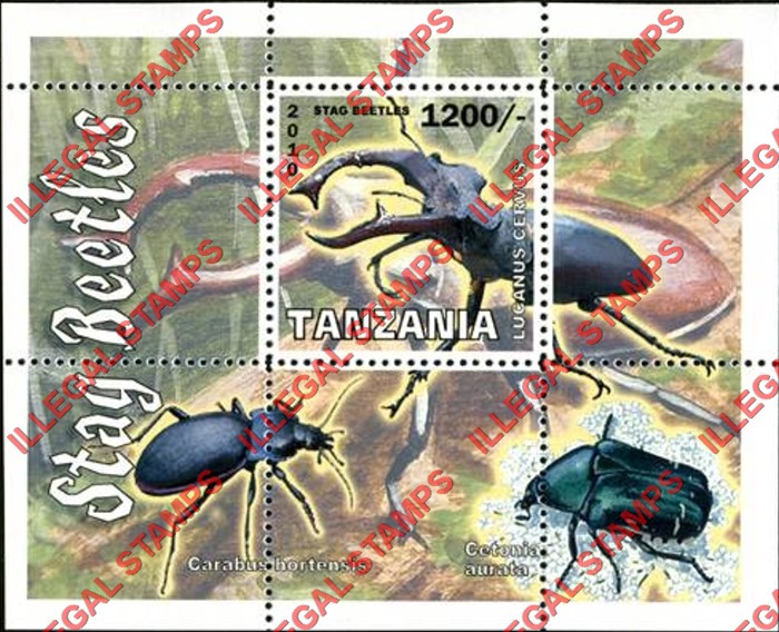 Tanzania 2010 Stag Beetles Illegal Stamp Souvenir Sheet of 1 Tanzania 2010 Stag Beetles Illegal Stamp Souvenir Sheet of 1