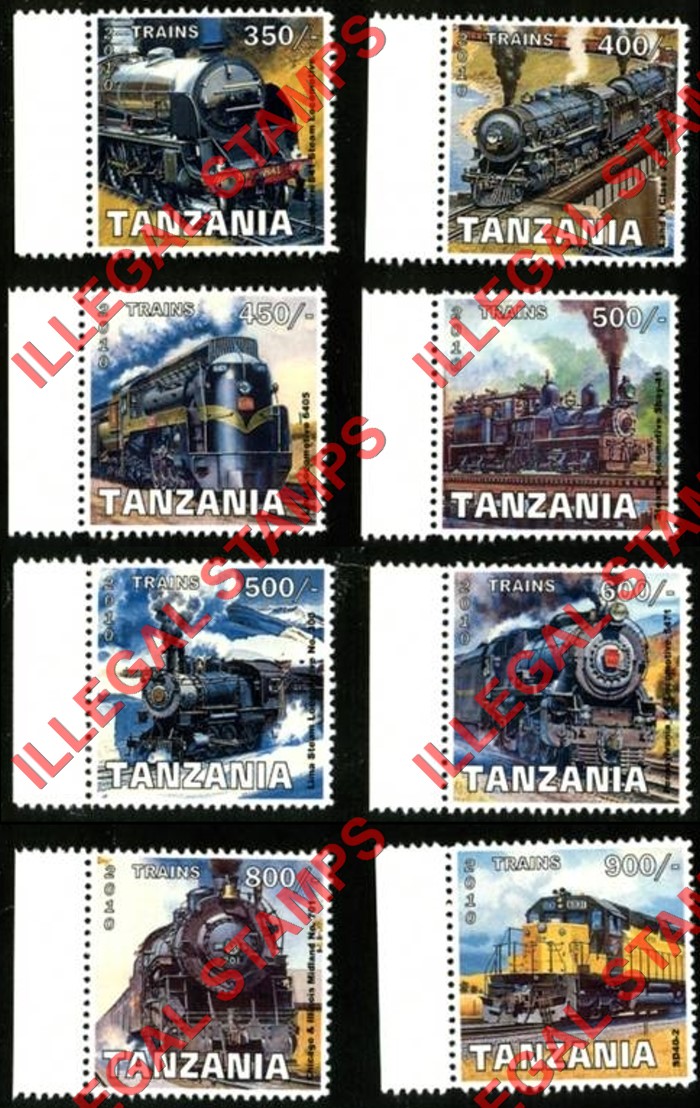 Tanzania 2010 Trains Illegal Stamp Set of 8 Tanzania 2010 Trains Illegal Stamp Set of 8