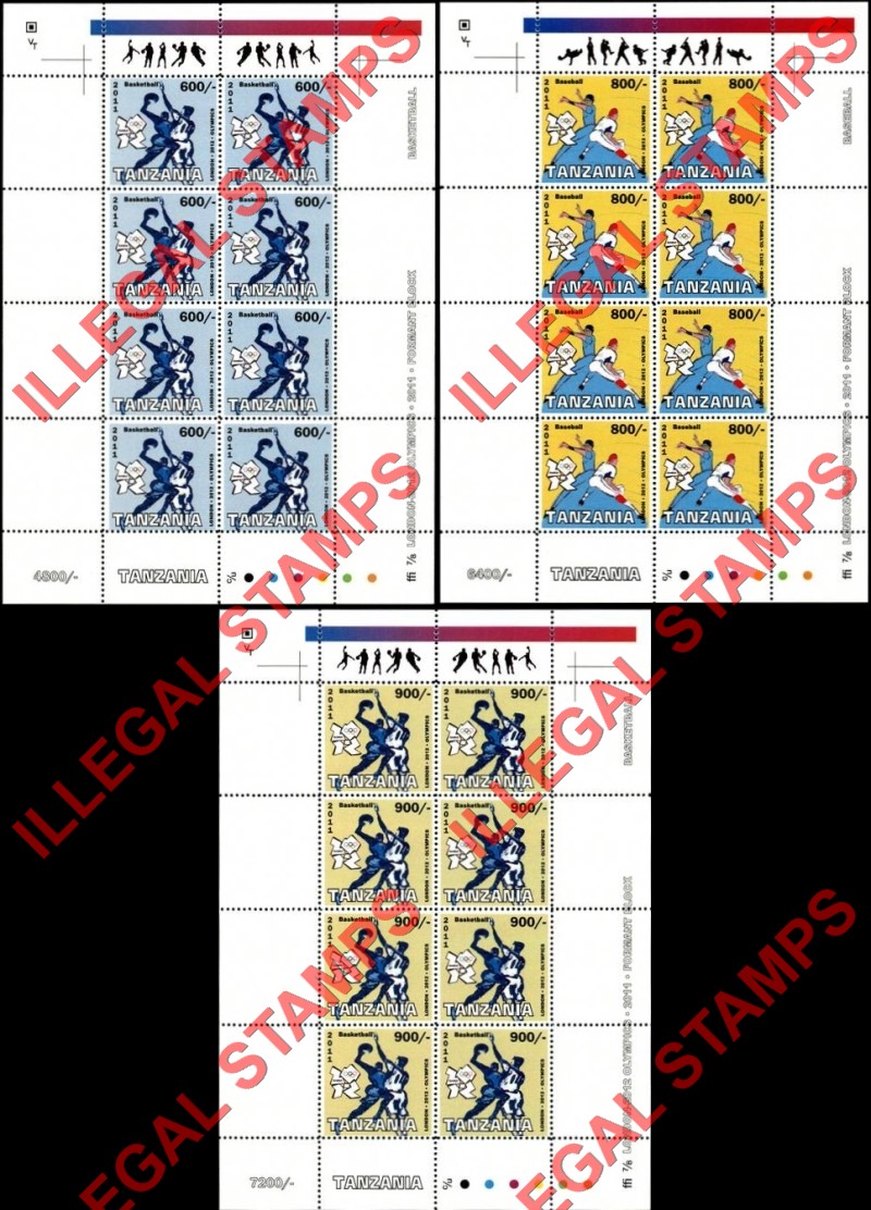 Tanzania 2011 Olympic Games in London in 2012 Illegal Stamp Singles in Sheetlets of 8 Tanzania 2011 Olympic Games in London in 2012 Illegal Stamp Singles in Sheetlets of 8