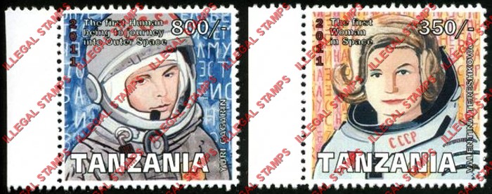 Tanzania 2011 Space Yuri Gagarin and Valentina Tereshkova Illegal Stamp Set of 2 Tanzania 2011 Space Yuri Gagarin and Valentina Tereshkova Illegal Stamp Set of 2