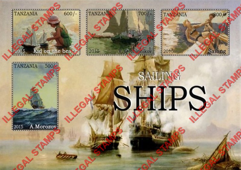 Tanzania 2015 Sailing Ships Illegal Stamp Souvenir Sheet of 4 Tanzania 2015 Sailing Ships Illegal Stamp Souvenir Sheet of 4