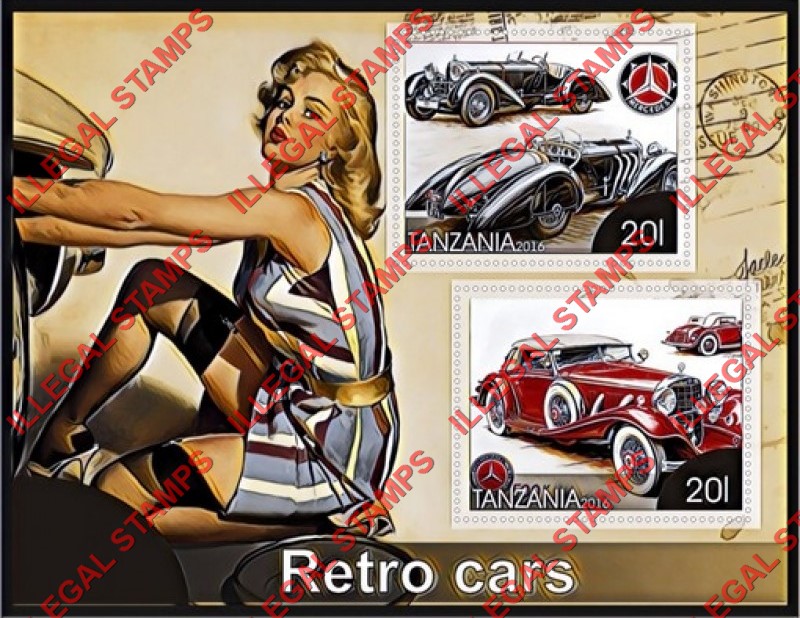 Tanzania 2016 Retro Cars Illegal Stamp Souvenir Sheet of 2