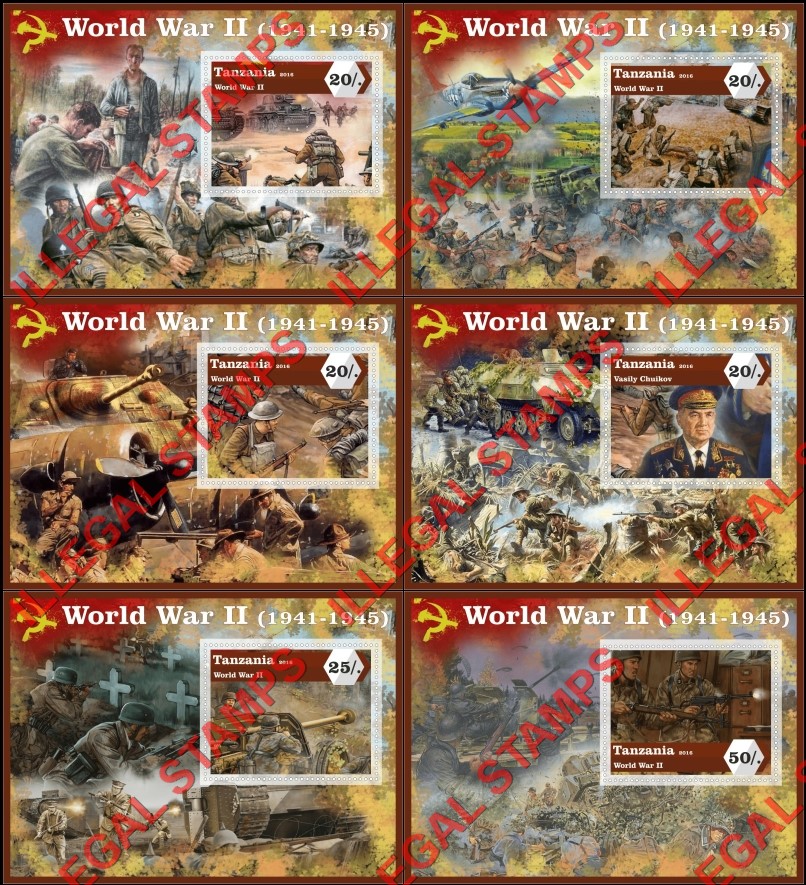 Tanzania 2016 World War II Illegal Stamp Souvenir Sheets of 1