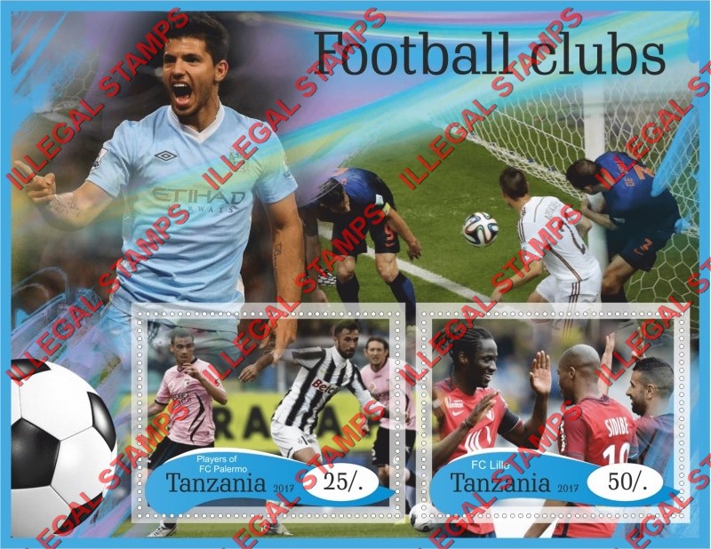 Tanzania 2017 Football Clubs Illegal Stamp Souvenir Sheet of 2 Tanzania 2017 Football Clubs Illegal Stamp Souvenir Sheet of 2