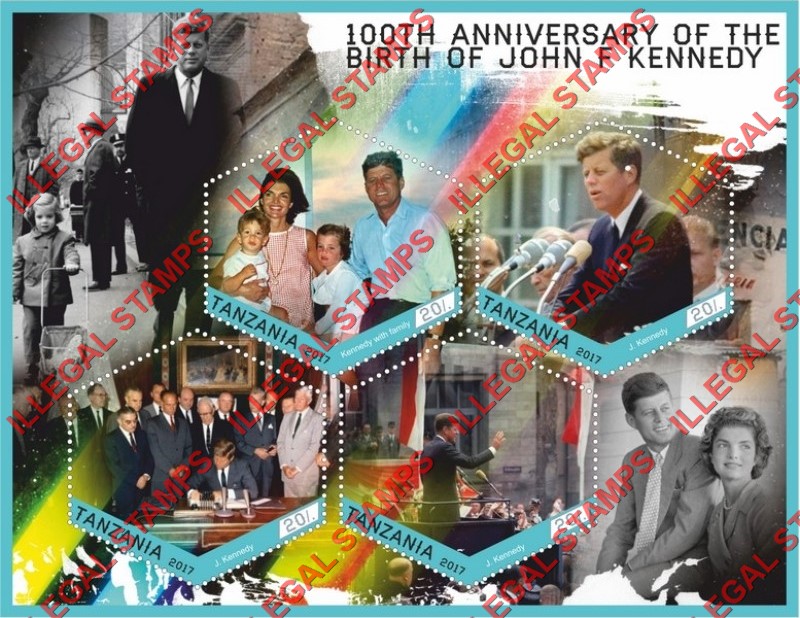 Tanzania 2017 John F. Kennedy Illegal Stamp Souvenir Sheet of 4 Tanzania 2017 John F. Kennedy Illegal Stamp Souvenir Sheet of 4