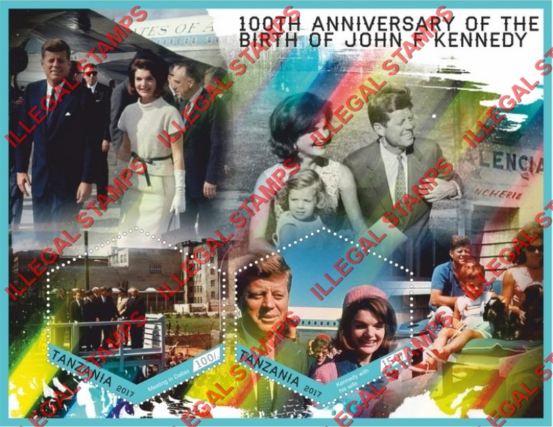 Tanzania 2017 John F. Kennedy Illegal Stamp Souvenir Sheet of 2 Tanzania 2017 John F. Kennedy Illegal Stamp Souvenir Sheet of 2