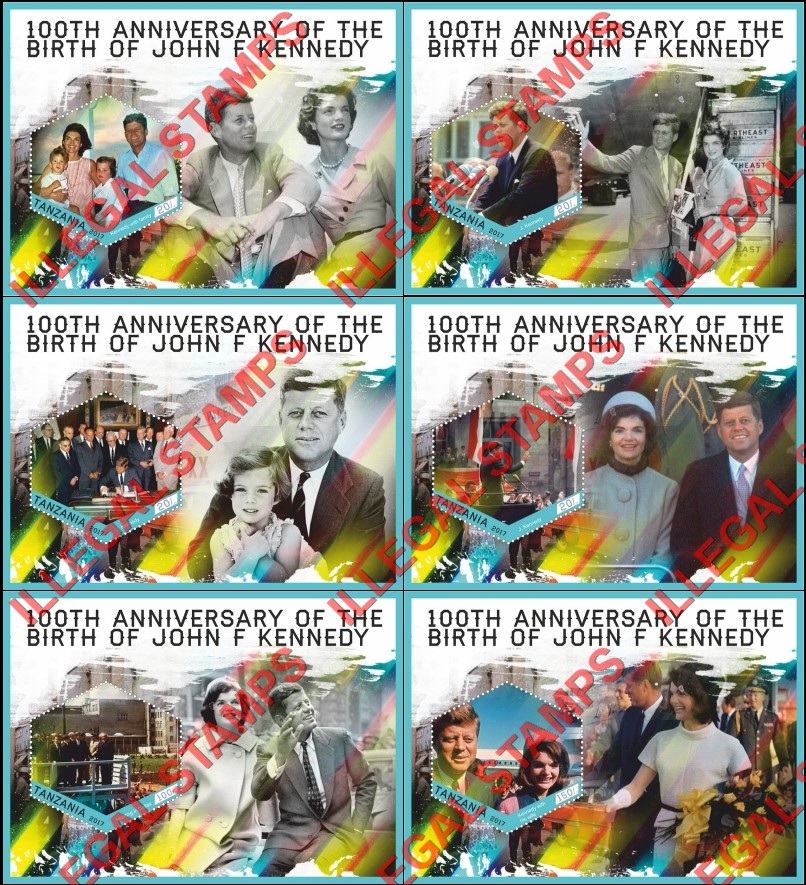 Tanzania 2017 John F. Kennedy Illegal Stamp Souvenir Sheets of 1 Tanzania 2017 John F. Kennedy Illegal Stamp Souvenir Sheets of 1