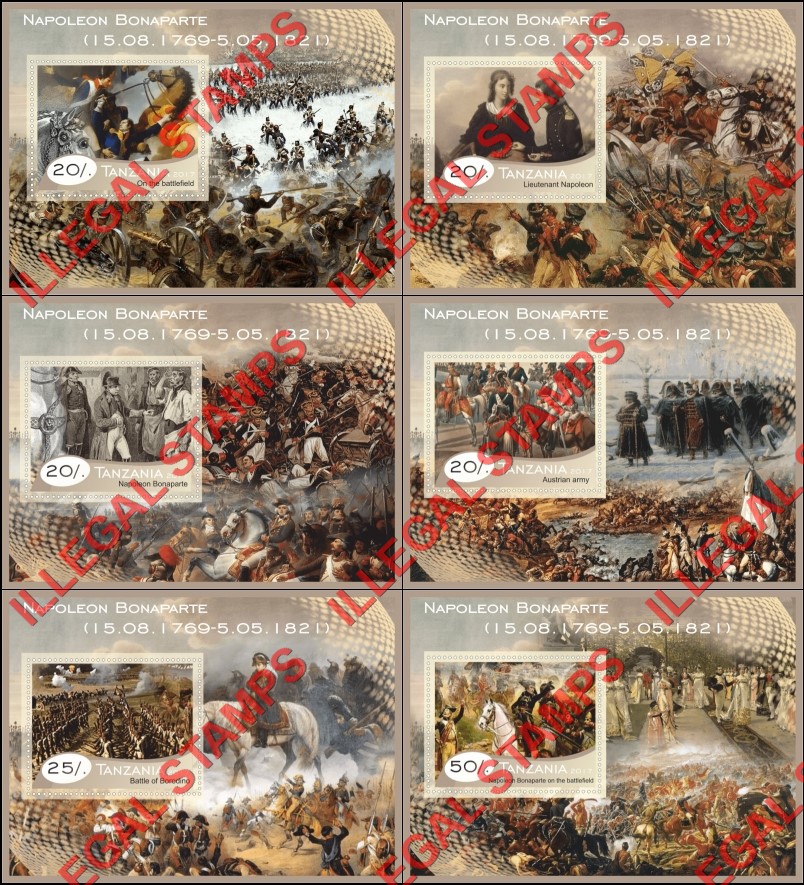 Tanzania 2017 Napoleon Bonaparte Illegal Stamp Souvenir Sheets of 1 Tanzania 2017 Napoleon Bonaparte Illegal Stamp Souvenir Sheets of 1