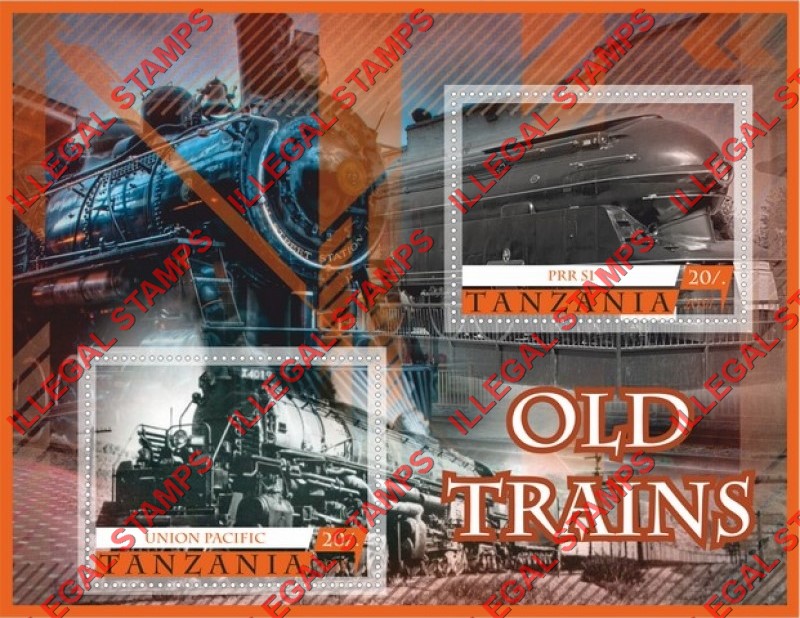 Tanzania 2017 Old Trains Illegal Stamp Souvenir Sheet of 2 Tanzania 2017 Old Trains Illegal Stamp Souvenir Sheet of 2