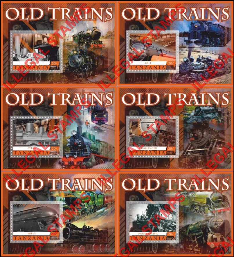 Tanzania 2017 Old Trains Illegal Stamp Souvenir Sheets of 1 Tanzania 2017 Old Trains Illegal Stamp Souvenir Sheets of 1