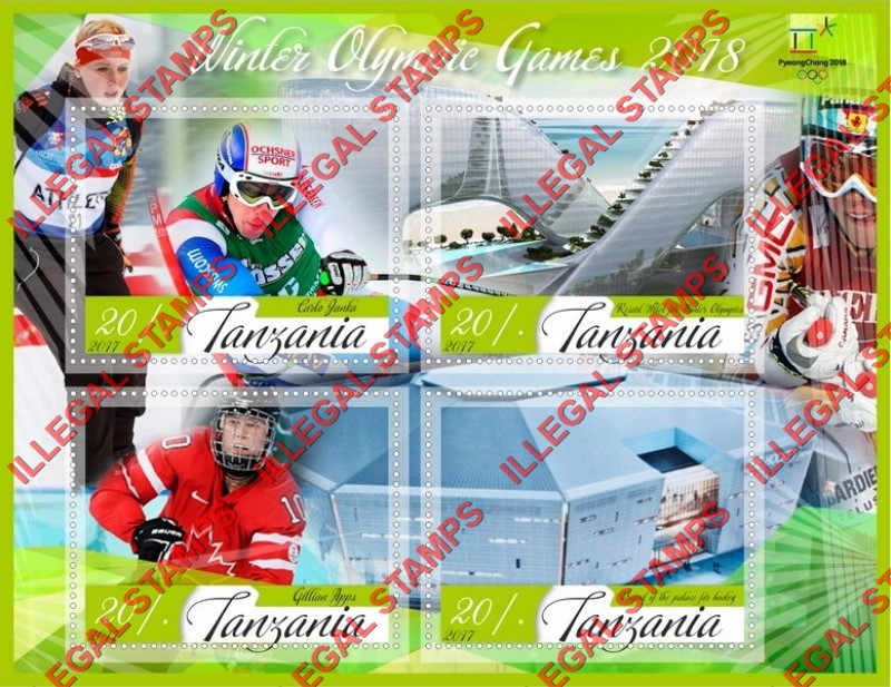 Tanzania 2017 Olympic Games in PyeongChang in 2018 Illegal Stamp Souvenir Sheet of 4 Tanzania 2017 Olympic Games in PyeongChang in 2018 Illegal Stamp Souvenir Sheet of 4