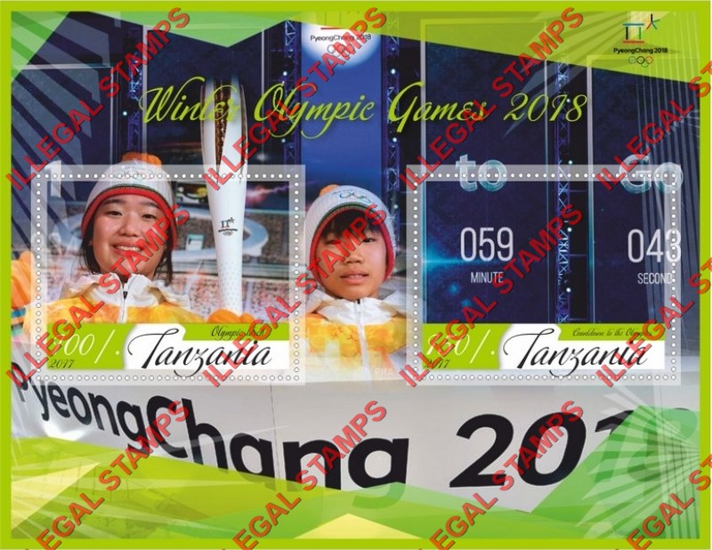 Tanzania 2017 Olympic Games in PyeongChang in 2018 Illegal Stamp Souvenir Sheet of 2 Tanzania 2017 Olympic Games in PyeongChang in 2018 Illegal Stamp Souvenir Sheet of 2