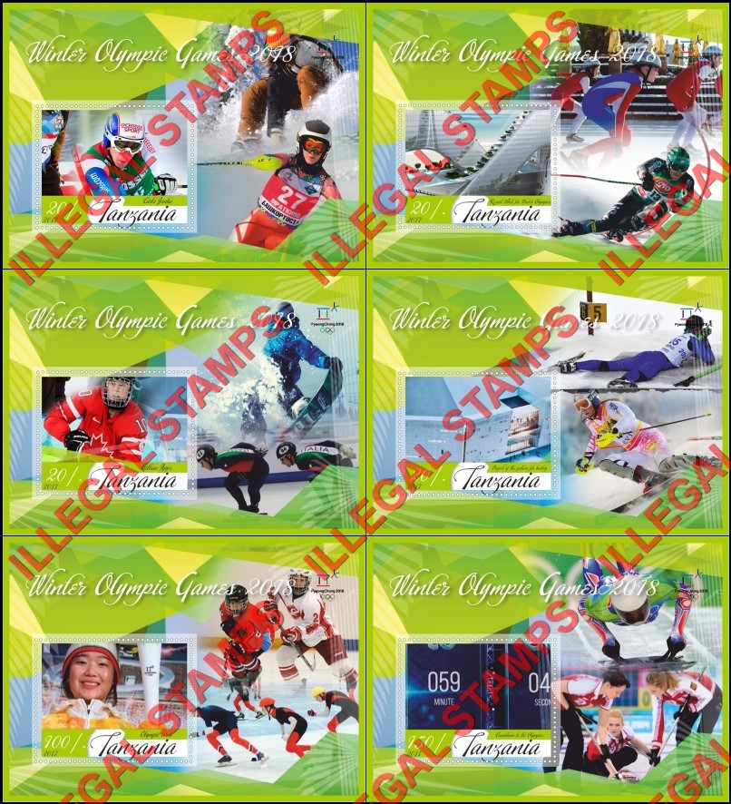 Tanzania 2017 Olympic Games in PyeongChang in 2018 Illegal Stamp Souvenir Sheets of 1 Tanzania 2017 Olympic Games in PyeongChang in 2018 Illegal Stamp Souvenir Sheets of 1