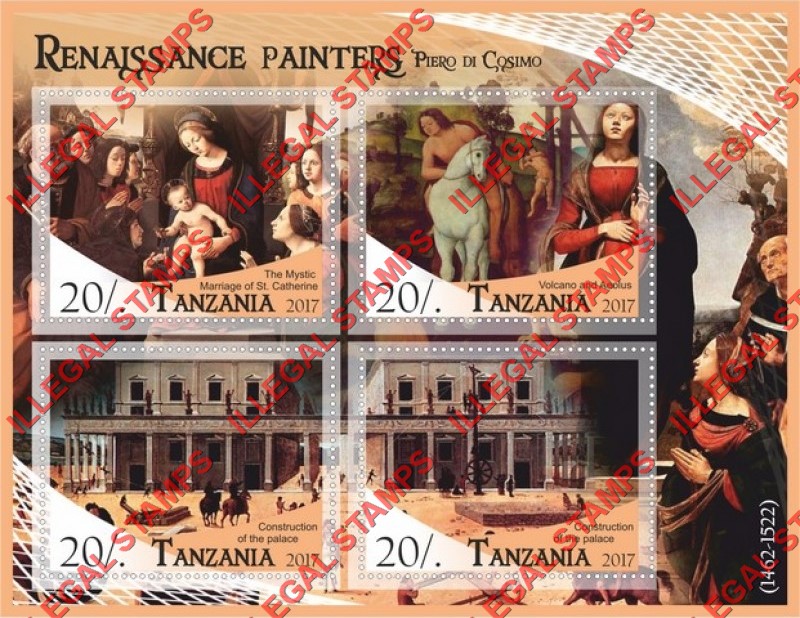 Tanzania 2017 Paintings by Piero di Cosimo Illegal Stamp Souvenir Sheet of 4 Tanzania 2017 Paintings by Piero di Cosimo Illegal Stamp Souvenir Sheet of 4
