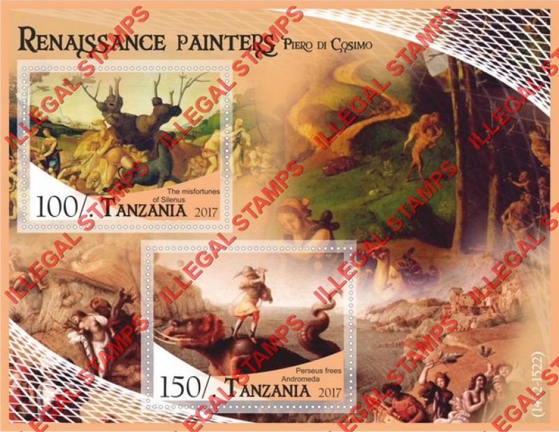 Tanzania 2017 Paintings by Piero di Cosimo Illegal Stamp Souvenir Sheet of 2 Tanzania 2017 Paintings by Piero di Cosimo Illegal Stamp Souvenir Sheet of 2