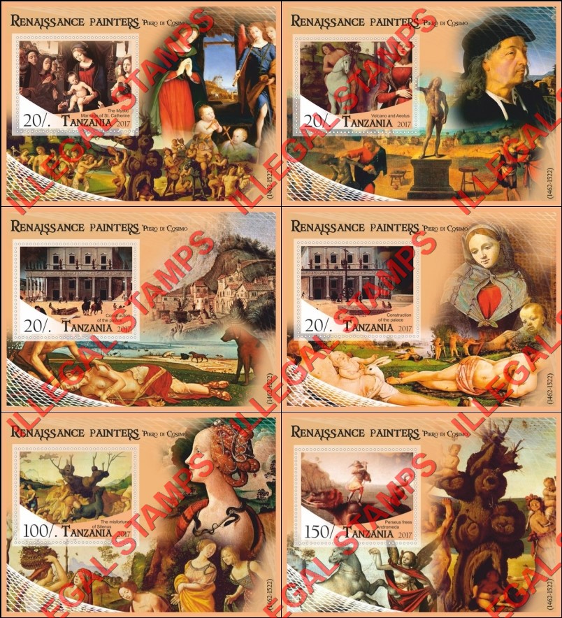 Tanzania 2017 Paintings by Piero di Cosimo Illegal Stamp Souvenir Sheets of 1 Tanzania 2017 Paintings by Piero di Cosimo Illegal Stamp Souvenir Sheets of 1