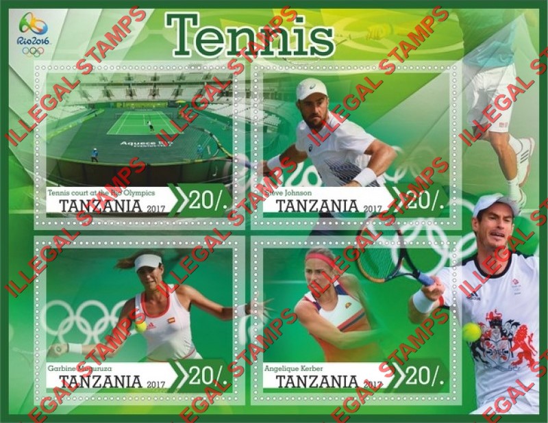 Tanzania 2017 Tennis Players Illegal Stamp Souvenir Sheet of 4 Tanzania 2017 Tennis Players Illegal Stamp Souvenir Sheet of 4