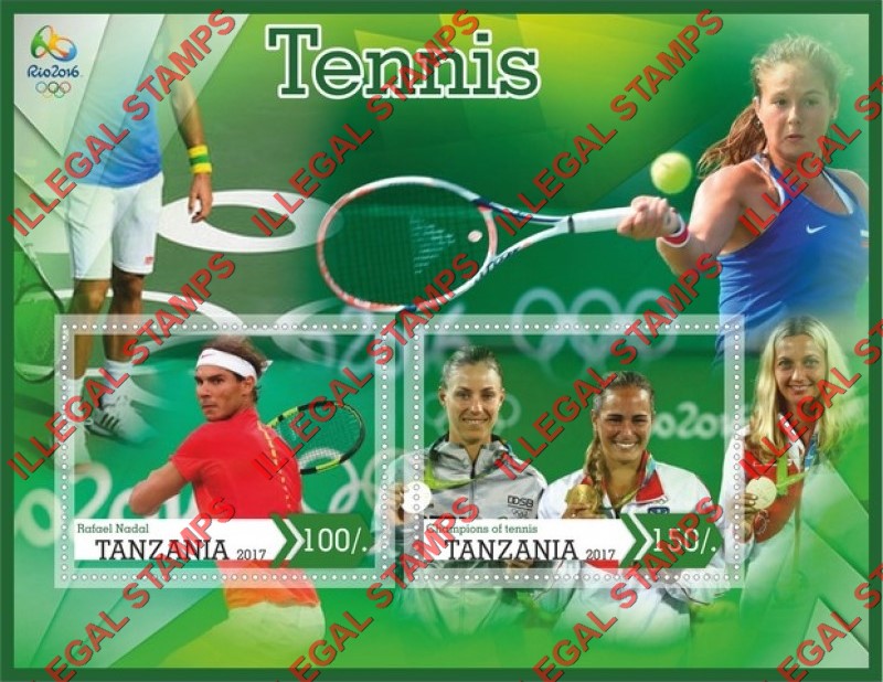 Tanzania 2017 Tennis Players Illegal Stamp Souvenir Sheet of 2 Tanzania 2017 Tennis Players Illegal Stamp Souvenir Sheet of 2