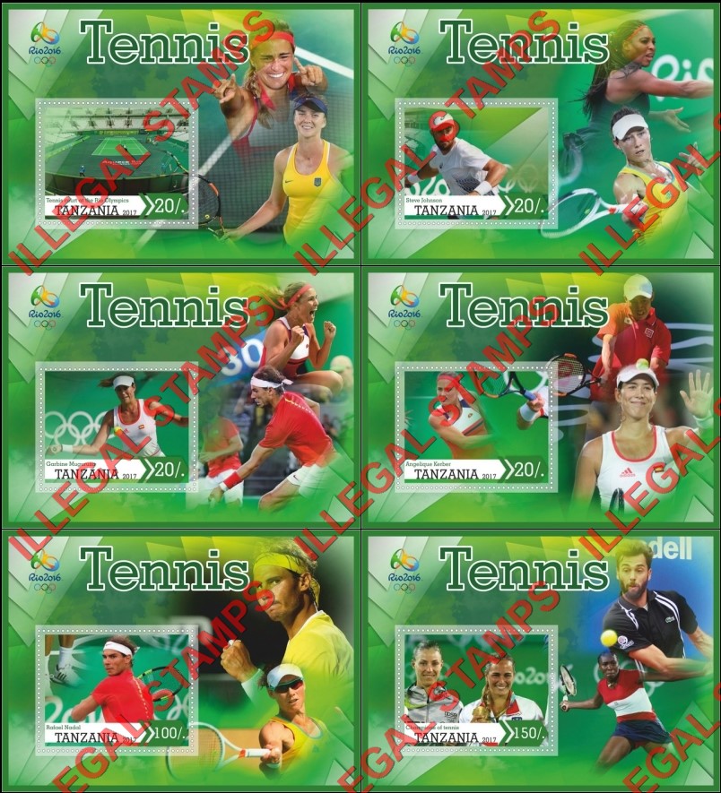 Tanzania 2017 Tennis Players Illegal Stamp Souvenir Sheets of 1 Tanzania 2017 Tennis Players Illegal Stamp Souvenir Sheets of 1