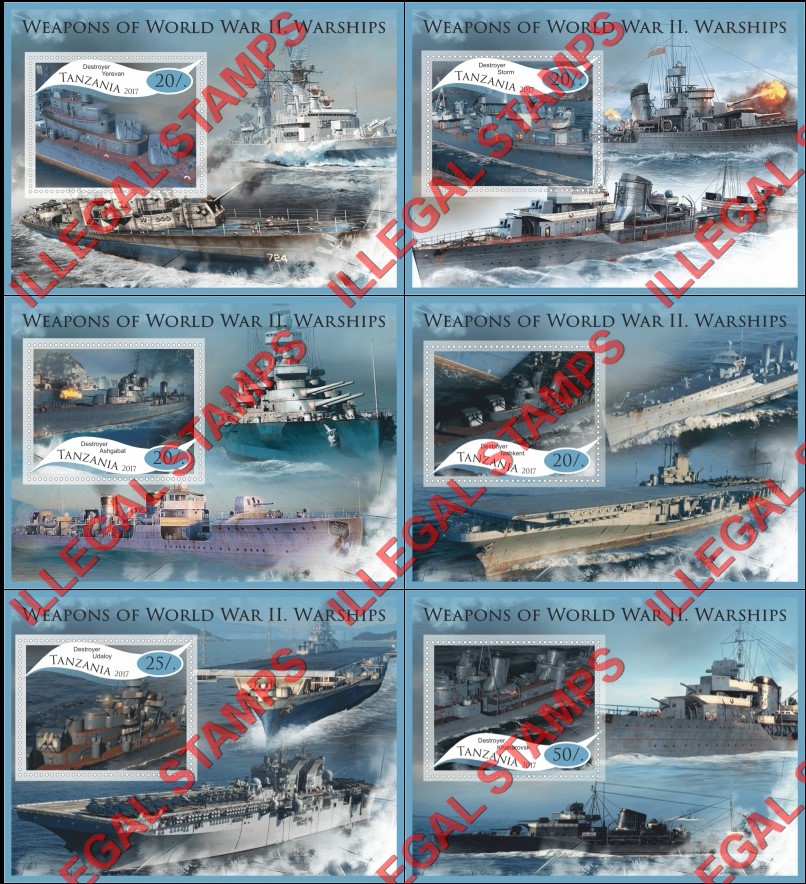 Tanzania 2017 Weapons of World War II Warships Illegal Stamp Souvenir Sheets of 1 Tanzania 2017 Weapons of World War II Warships Illegal Stamp Souvenir Sheets of 1