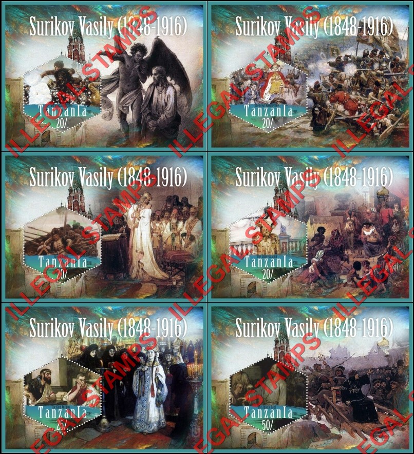 Tanzania 2018 Paintings by Surikov Vasily Illegal Stamp Souvenir Sheets of 1