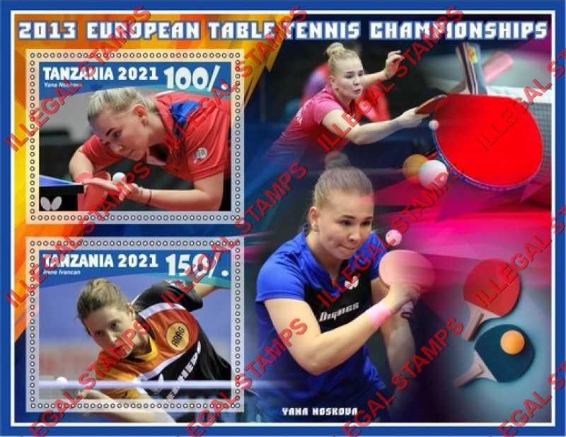 Tanzania 2021 European Table Tennis Championships 2013 Players Illegal Stamp Souvenir Sheet of 2 Tanzania 2021 European Table Tennis Championships 2013 Players Illegal Stamp Souvenir Sheet of 2