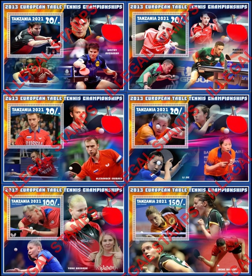 Tanzania 2021 European Table Tennis Championships 2013 Players Illegal Stamp Souvenir Sheets of 1 Tanzania 2021 European Table Tennis Championships 2013 Players Illegal Stamp Souvenir Sheets of 1